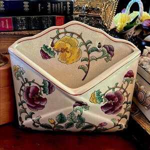 Vintage Chunky Stoneware Floral Envelope Wall Pocket
